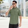 imageBASSDASH UPF 50 Mens Fishing Dress Shirt Button Down Woven Short Sleeve OutdoorCypress