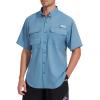 imageBASSDASH UPF 50 Mens Fishing Dress Shirt Button Down Woven Short Sleeve OutdoorDusty Blue