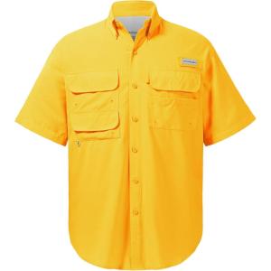 imageBASSDASH UPF 50 Mens Fishing Dress Shirt Button Down Woven Short Sleeve OutdoorAmber