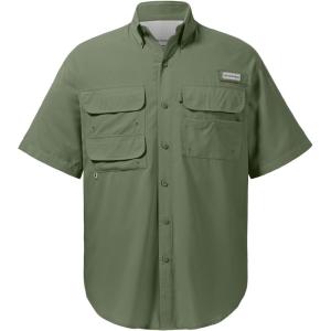 imageBASSDASH UPF 50 Mens Fishing Dress Shirt Button Down Woven Short Sleeve OutdoorCypress