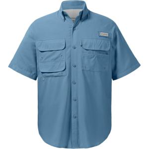 imageBASSDASH UPF 50 Mens Fishing Dress Shirt Button Down Woven Short Sleeve OutdoorDusty Blue
