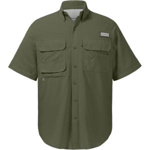 imageBASSDASH UPF 50 Mens Fishing Dress Shirt Button Down Woven Short Sleeve OutdoorOlive Green