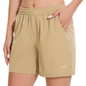 imageBASSDASH Womens 5 Fishing Hiking Quick Dry Cargo Shorts with Zipper Pockets UPF 50 Water Resistant Summer Casual ShortsKhaki