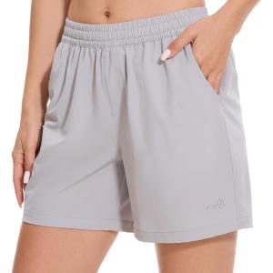 imageBASSDASH Womens 5 Fishing Hiking Quick Dry Cargo Shorts with Zipper Pockets UPF 50 Water Resistant Summer Casual ShortsLight Grey