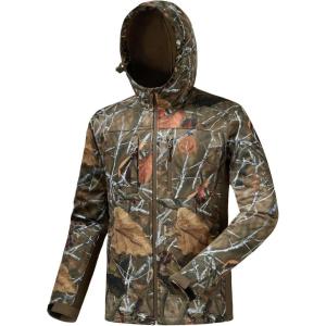 imageBASSDASH Mens Insulated Hunting Hoodie Jacket Softshell Camo Quiet Water Resistant FleeceLined Warm CoatAutumn Forest