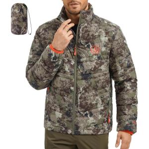 imageBASSDASH Mens Puffy Down Jacket 700FP Packable Water Resistant Puffer Insulated Warm Coat for Hunting Fishing Hiking FS49MGrunge Camo