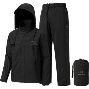 imageBASSDASH Mens Rain Suit Waterproof Breathable Durable Fishing Rain Gear Packable for Hunting Hiking Running Cycling FW12Black
