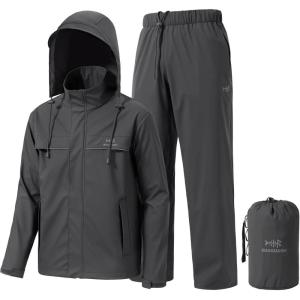 imageBASSDASH Mens Rain Suit Waterproof Breathable Durable Fishing Rain Gear Packable for Hunting Hiking Running Cycling FW12Dark Grey