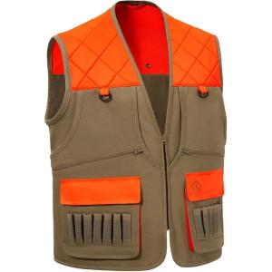 imageBASSDASH Multi Pockets Upland Field Bird Hunting Vest Blaze Orange Brown Water Resistant Rip Stop for Men WomenDark KhakiBlaze Orange