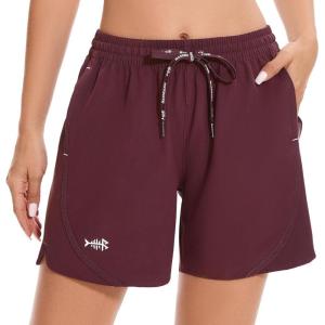imageBASSDASH Womens 5 Fishing Shorts UPF 50 Water Resistant Quick Dry Athletic Hiking Shorts with Pockets FP05WDark Maroon