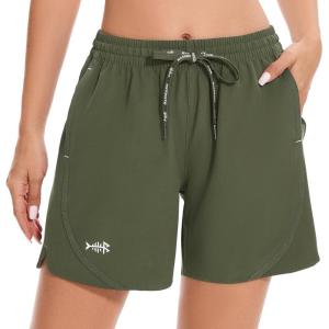imageBASSDASH Womens 5 Fishing Shorts UPF 50 Water Resistant Quick Dry Athletic Hiking Shorts with Pockets FP05WOlive Green