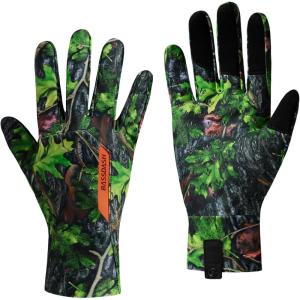 imageBASSDASH Camo Hunting Gloves Touchscreen Lightweight Glove for Warm Weather Turkey Fishing Outdoor Activities HG08Green Leaf