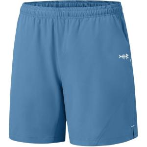 imageBASSDASH Mens 7 Fishing Shorts UPF 50 Lightweight Water Resistant Quick Dry for Hiking with Zipper Pocket FP06MBlue Ashes