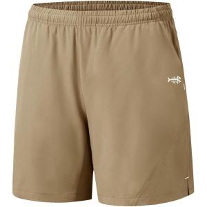 imageBASSDASH Mens 7 Fishing Shorts UPF 50 Lightweight Water Resistant Quick Dry for Hiking with Zipper Pocket FP06MDark Khaki