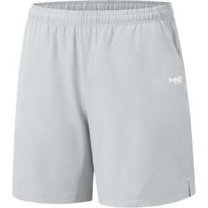 imageBASSDASH Mens 7 Fishing Shorts UPF 50 Lightweight Water Resistant Quick Dry for Hiking with Zipper Pocket FP06MLight Grey