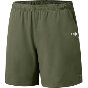 imageBASSDASH Mens 7 Fishing Shorts UPF 50 Lightweight Water Resistant Quick Dry for Hiking with Zipper Pocket FP06MOlive Green