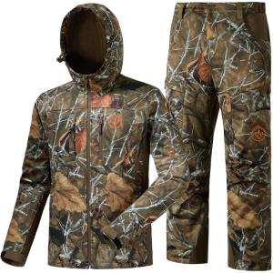 imageBASSDASH Mens Insulated Hunting Hoodie Jacket and Pants Suit Softshell Camo Quiet Water Resistant FleeceLined Warm CoatAutumn Forest