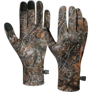 imageBASSDASH Unisex Fleece Liner Lightweight Camo Hunting Gloves Touchscreen Warm Gloves for Fishing Photography HG07Autumn Forest