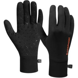 imageBASSDASH Unisex Fleece Liner Lightweight Camo Hunting Gloves Touchscreen Warm Gloves for Fishing Photography HG07Black