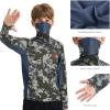 imageBASSDASH Youth UPF 50 Camo Hunting Hoodie Shirt with Neck Gaiter Quick Dry Long Sleeve Hooded Tee for Fishing Hiking FS02YGreen Vegetation Camo With Ash Blue Mesh