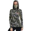 imageBASSDASH Womens UPF 50 Camo Hunting Hoodie with Neck Gaiter Breathable Performance Long Sleeve Fishing Hooded Tee FS03WGreen Vegetation Camo With Light Fawn Mesh