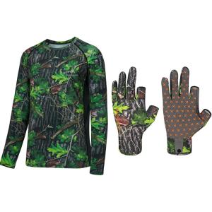imageBASSDASH Green Leaf Camo Hunting Fishing Hunting ShirtsM ampamp GlovesM Bundle