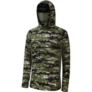 imageBASSDASH UPF 50 Mens Hunting Shirts with Mask Long Sleeve Camo Fishing HoodieMountain Stripes