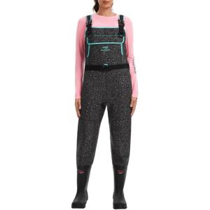 imageBASSDASH Women Neoprene Chest Waders Leopard for Fishing Hunting with 400 Grams Insulated Rubber Boot FootBlack LeopardTurquoise