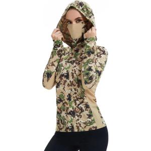 imageBASSDASH Womens UPF 50 Camo Hunting Hoodie with Neck Gaiter Breathable Performance Long Sleeve Fishing Hooded Tee FS03WHighland