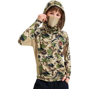 imageBASSDASH Youth UPF 50 Camo Hunting Hoodie Shirt with Neck Gaiter Quick Dry Long Sleeve Hooded Tee for Fishing Hiking FS02YHighland