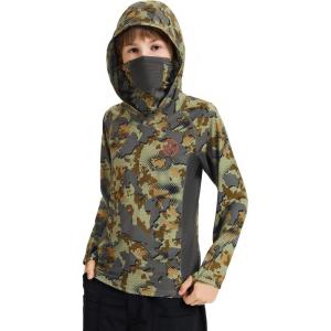 imageBASSDASH Youth UPF 50 Camo Hunting Hoodie Shirt with Neck Gaiter Quick Dry Long Sleeve Hooded Tee for Fishing Hiking FS02YOpen Terrain