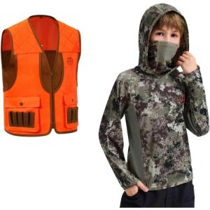 imageBASSDASH Youth ampamp Kids Hunting OutdoorHoodie with MaskL ampamp Hunting Safety VestBlaze OrangeBrownL Bundle