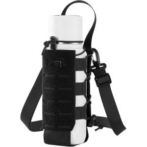 imageBASSDASH MOLLE Water Bottle Holder Pouch with Shoulder Strap Modular Bag for Fishing Hunting Hiking Travel Outdoor ActivitiesBlack