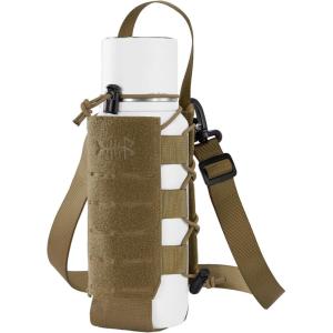 imageBASSDASH MOLLE Water Bottle Holder Pouch with Shoulder Strap Modular Bag for Fishing Hunting Hiking Travel Outdoor ActivitiesCoyote