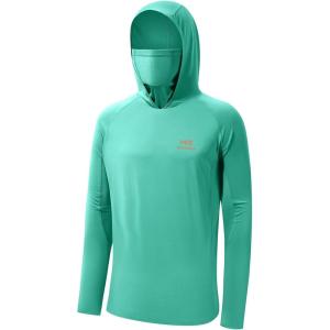 imageBASSDASH UPF 50 Mens Long Sleeve Fishing Shirt with Mask UV Neck Gaiter HoodieAqua Green