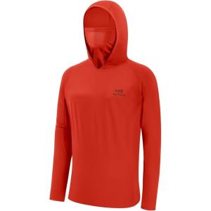 imageBASSDASH UPF 50 Mens Long Sleeve Fishing Shirt with Mask UV Neck Gaiter HoodieCoral Red