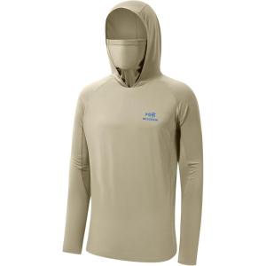 imageBASSDASH UPF 50 Mens Long Sleeve Fishing Shirt with Mask UV Neck Gaiter HoodieLight Khaki