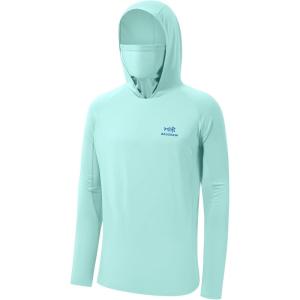 imageBASSDASH UPF 50 Mens Long Sleeve Fishing Shirt with Mask UV Neck Gaiter HoodieSeafoam