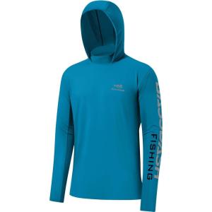 imageBASSDASH UPF 50 Mens UV Sun Protection Long Sleeve Performance Fishing Hoodie Hooded ShirtsEmerald BlueGrey Logo