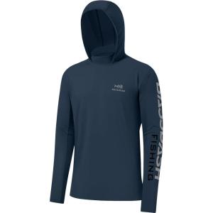 imageBASSDASH UPF 50 Mens UV Sun Protection Long Sleeve Performance Fishing Hoodie Hooded ShirtsStone BlueGrey Logo