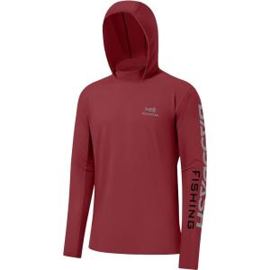 imageBASSDASH UPF 50 Mens UV Sun Protection Long Sleeve Performance Fishing Hoodie Hooded ShirtsWashed RedGrey Logo
