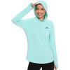 imageBASSDASH Womens UPF 50 Long Sleeve Fishing Hoodie ShirtSeafoamVivid Blue Logo