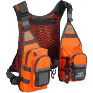 image:imageBASSDASH FV08 Ultra Lightweight Fly Fishing Vest for Men and Women Portable Chest Pack One Size Fits MostOrange