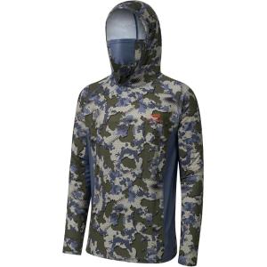 image:imageBASSDASH Mens UPF 50 Camo Long Sleeve Hunting Fishing Hoodie ShirtGreen Vegetation Camo With Ash Blue Mesh