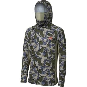 image:imageBASSDASH Mens UPF 50 Camo Long Sleeve Hunting Fishing Hoodie ShirtGreen Vegetation Camo With Light Fawn Mesh