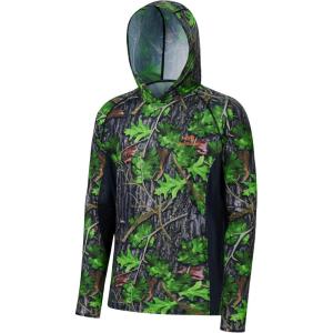 image:imageBASSDASH Mens UPF 50 Lightweight Hunting Camo Hoodie Quick Dry Performance Long Sleeve Fishing Shirt with Hood FS30MGreen Leaves