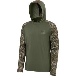 image:imageBASSDASH Mens UPF 50 Performance Fishing Shirt Cooling Hoodie Camo Long Sleeve FS17MOlive GreenMoss Wood