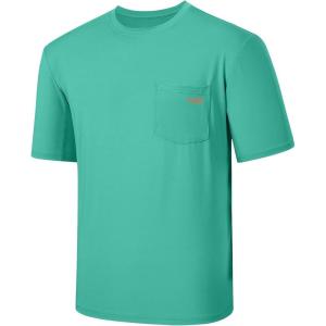 image:imageBASSDASH Mens UPF 50 Performance Short Sleeve Pocket TShirt UV Sun Protection Fishing Hiking Kayaking Sports ShirtsAqua GreenTangerine Logo