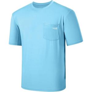 image:imageBASSDASH Mens UPF 50 Performance Short Sleeve Pocket TShirt UV Sun Protection Fishing Hiking Kayaking Sports ShirtsSky BlueWhite Logo