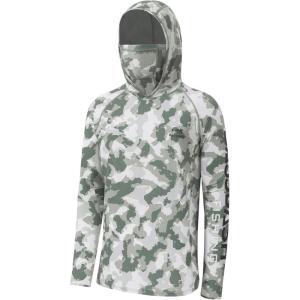 image:imageBASSDASH Mens UPF 50 Hooded Breathable Camo Shirts with Face Mask Lightweight Neck Gaiter Fishing Hiking Hoodie Shirt FS51MAsh Green Camo